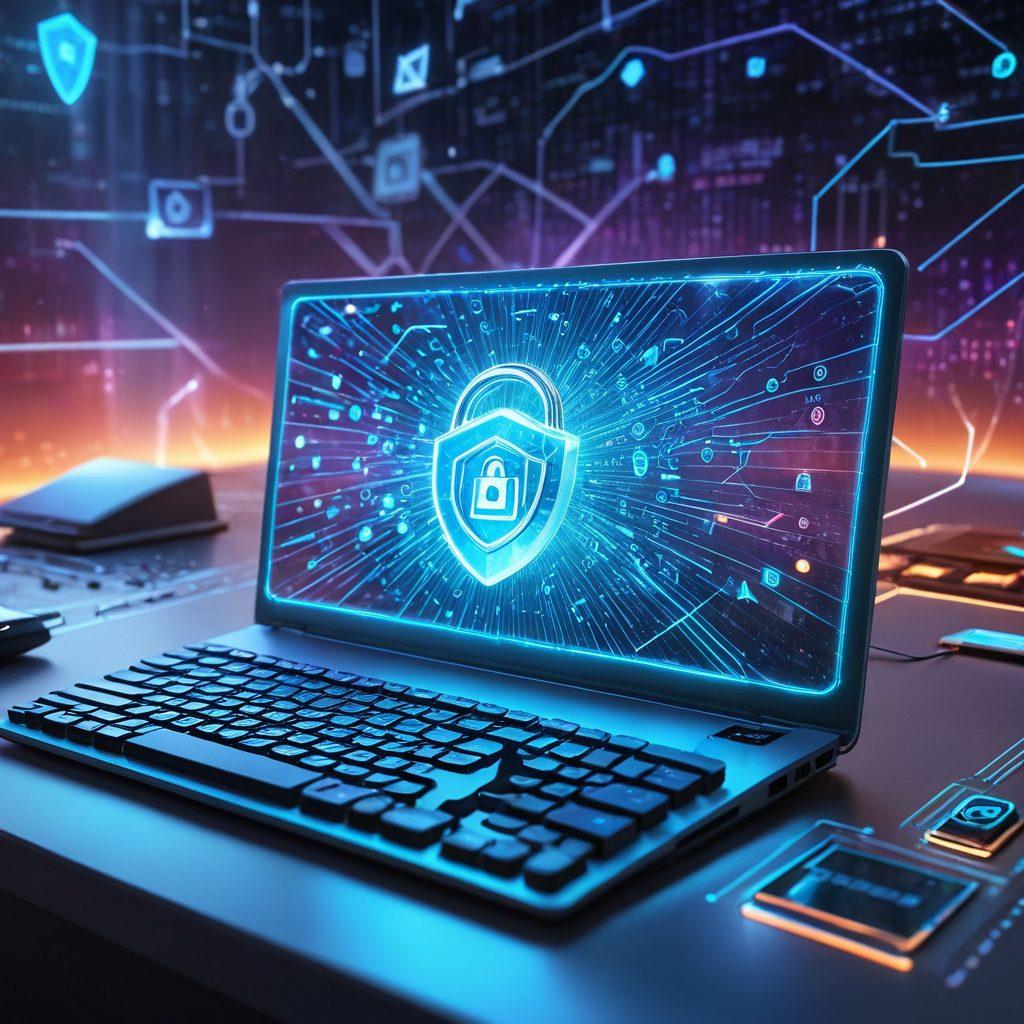 A futuristic digital landscape with a secure email envelope floating above a keyboard, interconnected with sleek, glowing verification pathways symbolizing a robust and efficient process. In the backdrop, a digital shield with a lock icon represents security, while holographic numbers and symbols float around, enhancing the tech-savvy atmosphere. super-realistic. vibrant colors. high-tech.