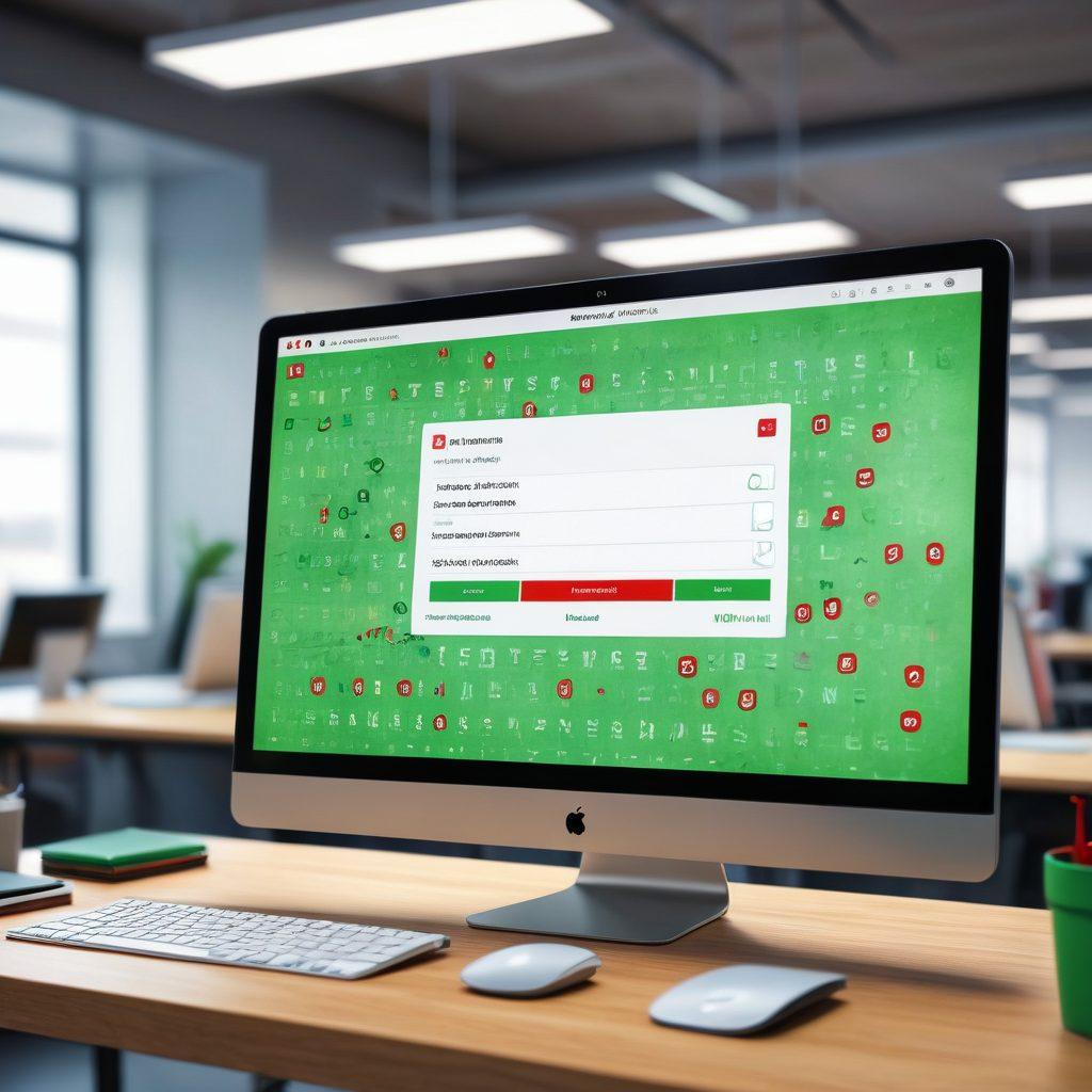 A sophisticated computer screen displaying a series of email addresses, with some marked with a green checkmark for validation and others flagged with a red cross for errors. A magnifying glass hovers over one email address, emphasizing scrutiny. The background showcases a sleek, modern office setting with blurred figures working at desks. super-realistic. vibrant colors. high-tech atmosphere.